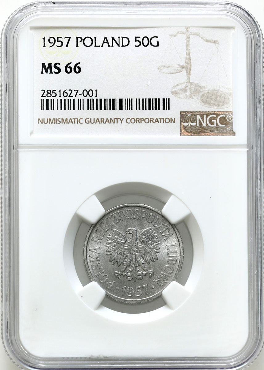 PRL. 50 groszy 1957 NGC MS66